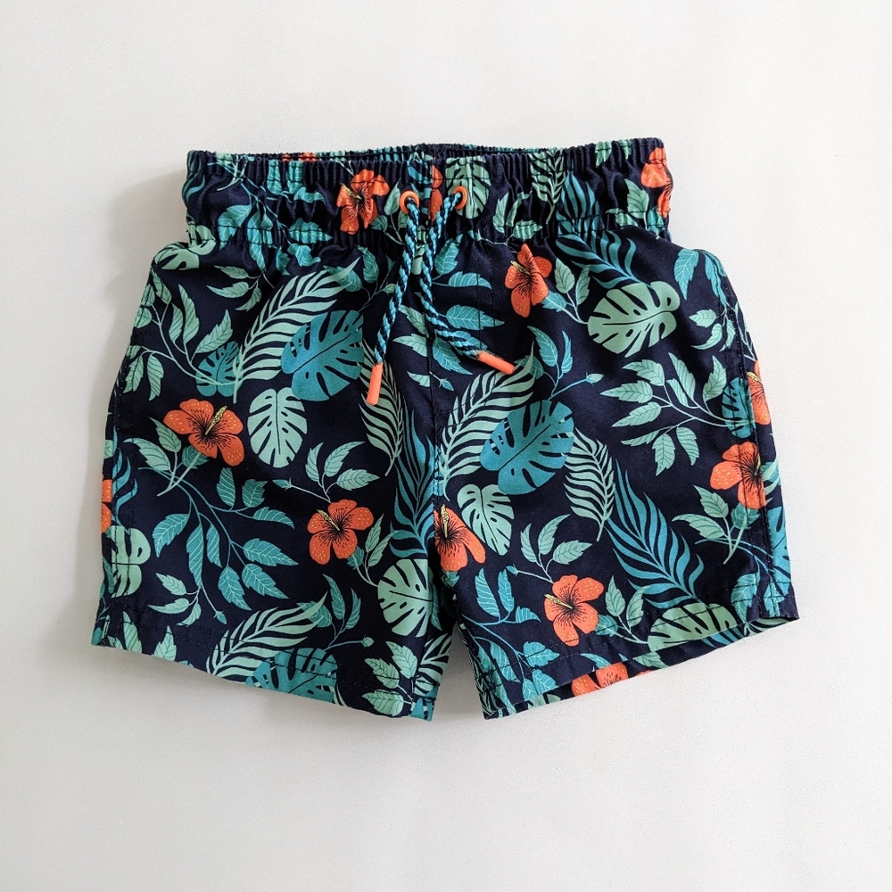 Cat & Jack 2T Hawaiian Palm Print Swim Trunks